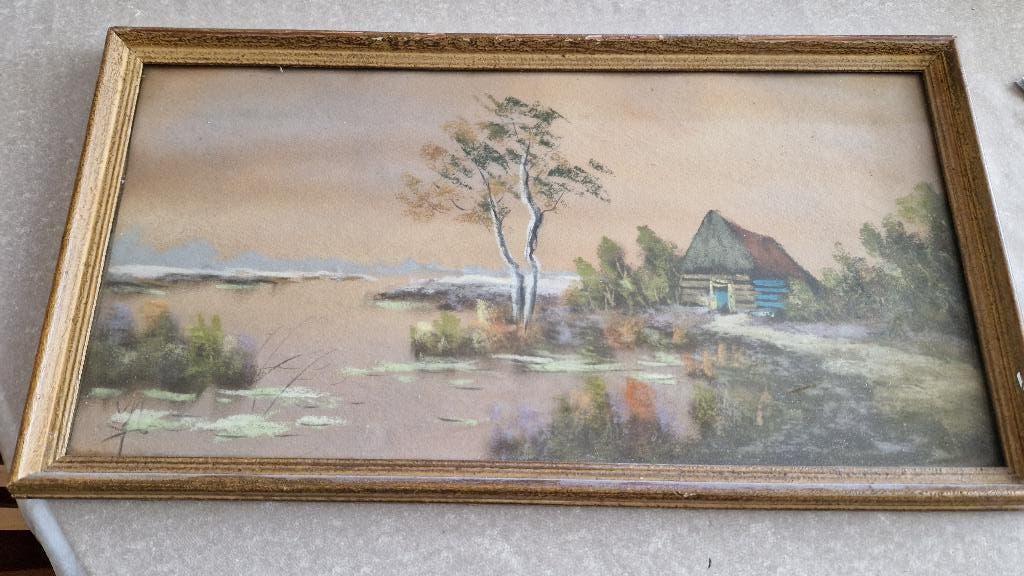 oud schilderij achter glaslijst gesigneerd, Ophalen of Verzenden