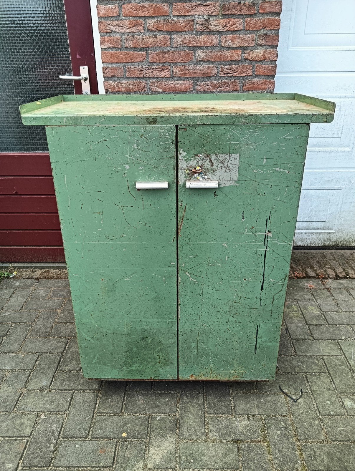 Vintage Groene Metalen Werkkast / Opbergkast, Ophalen