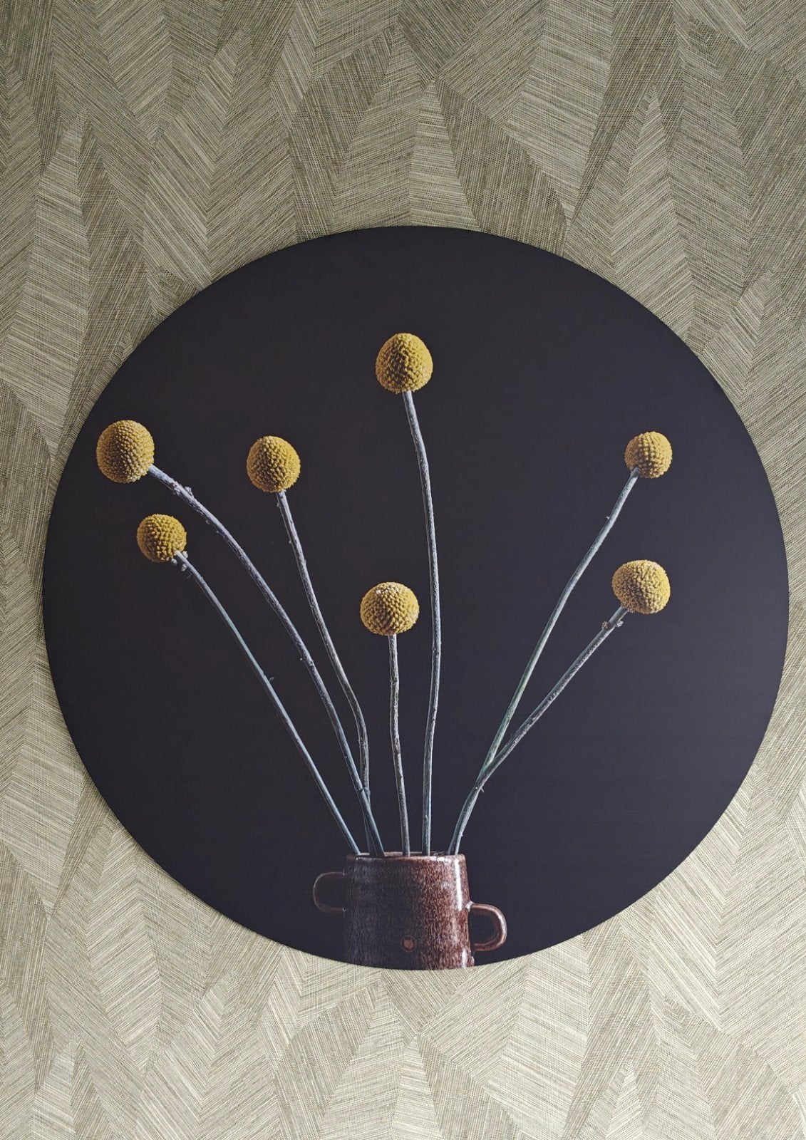HIP ORGNL Gele Craspedia Flora Ronde Wandcirkel 100cm, Geel, Ophalen of Verzenden, Zo goed als nieuw, Wandcirkel