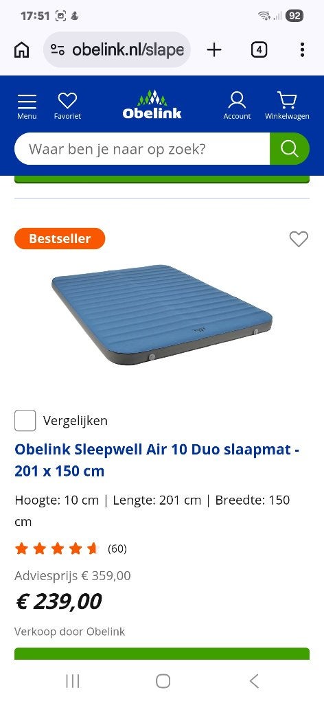 Camping slaapmat, Ophalen of Verzenden, Zo goed als nieuw, 2-persoons