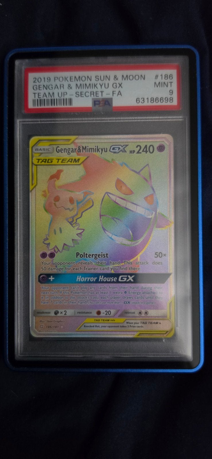 PSA 9 Gengar & Mimikyu GX (Full Art) - Pokémon Sun & Moon, Verzenden, Zo goed als nieuw, Losse kaart