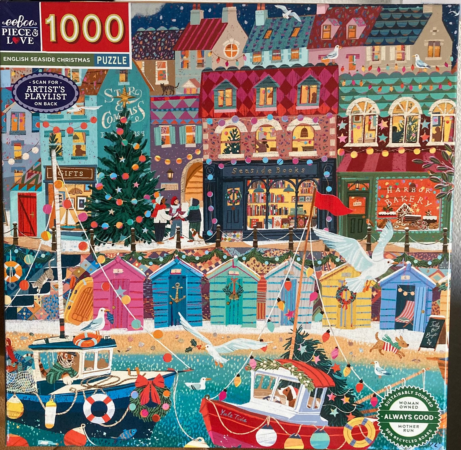 EeBoo 1000🧩 English Seaside Christmas, Hobby en Vrije tijd, Ophalen of Verzenden, 500 t/m 1500 stukjes, Zo goed als nieuw, Legpuzzel