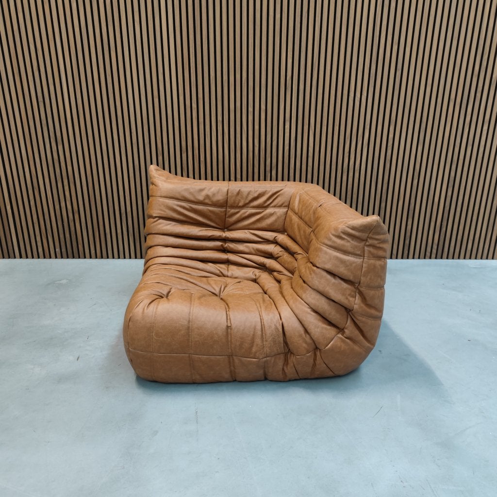 Ligne Roset Togo Hoek | Camel Leder, Eenpersoons, 100 tot 125 cm, ., Hoekbank