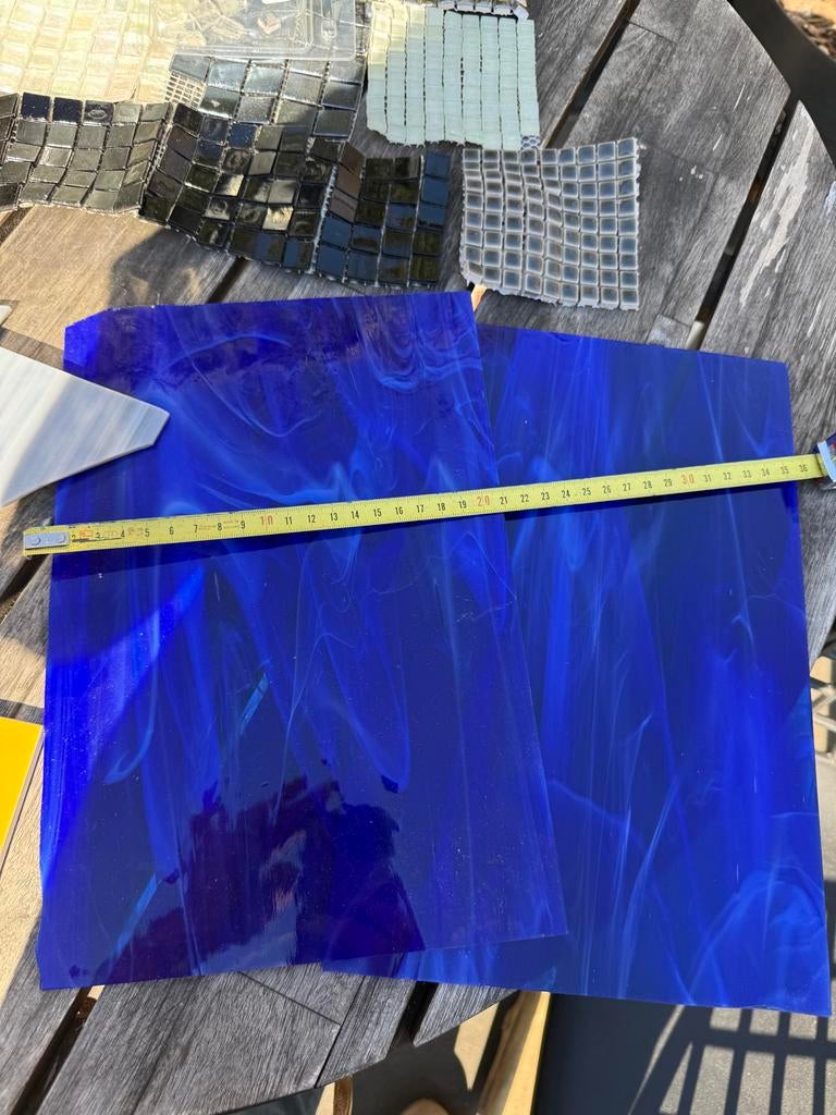 Mozaïek glas, matjes en 4 platen, Hobby en Vrije tijd, Knutselen, Ophalen, Zo goed als nieuw, Blauw, Knutselmateriaal