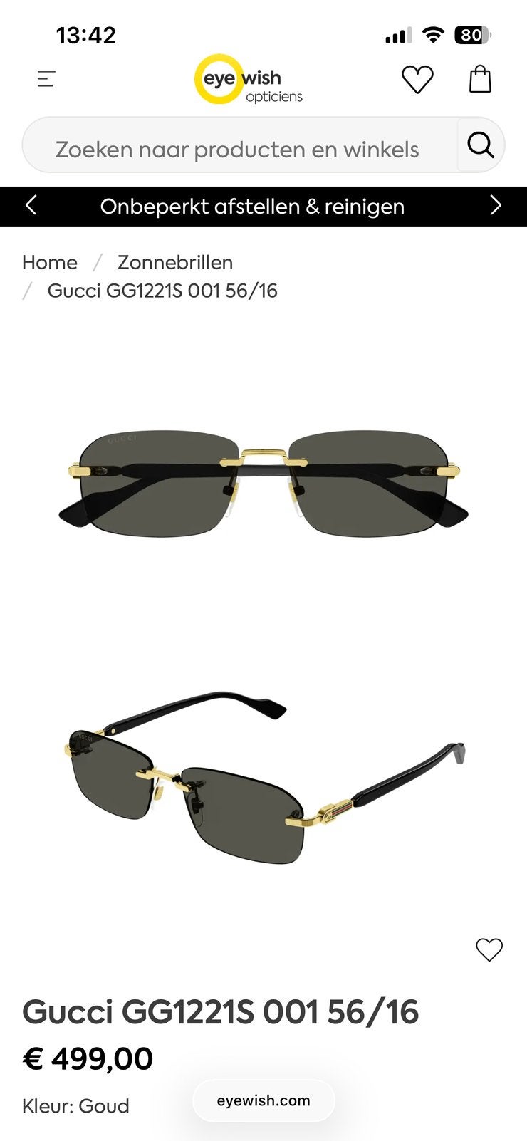 Gucci bril te koop GG1221S-001, Overige merken, Zwart, Ophalen of Verzenden, Zo goed als nieuw