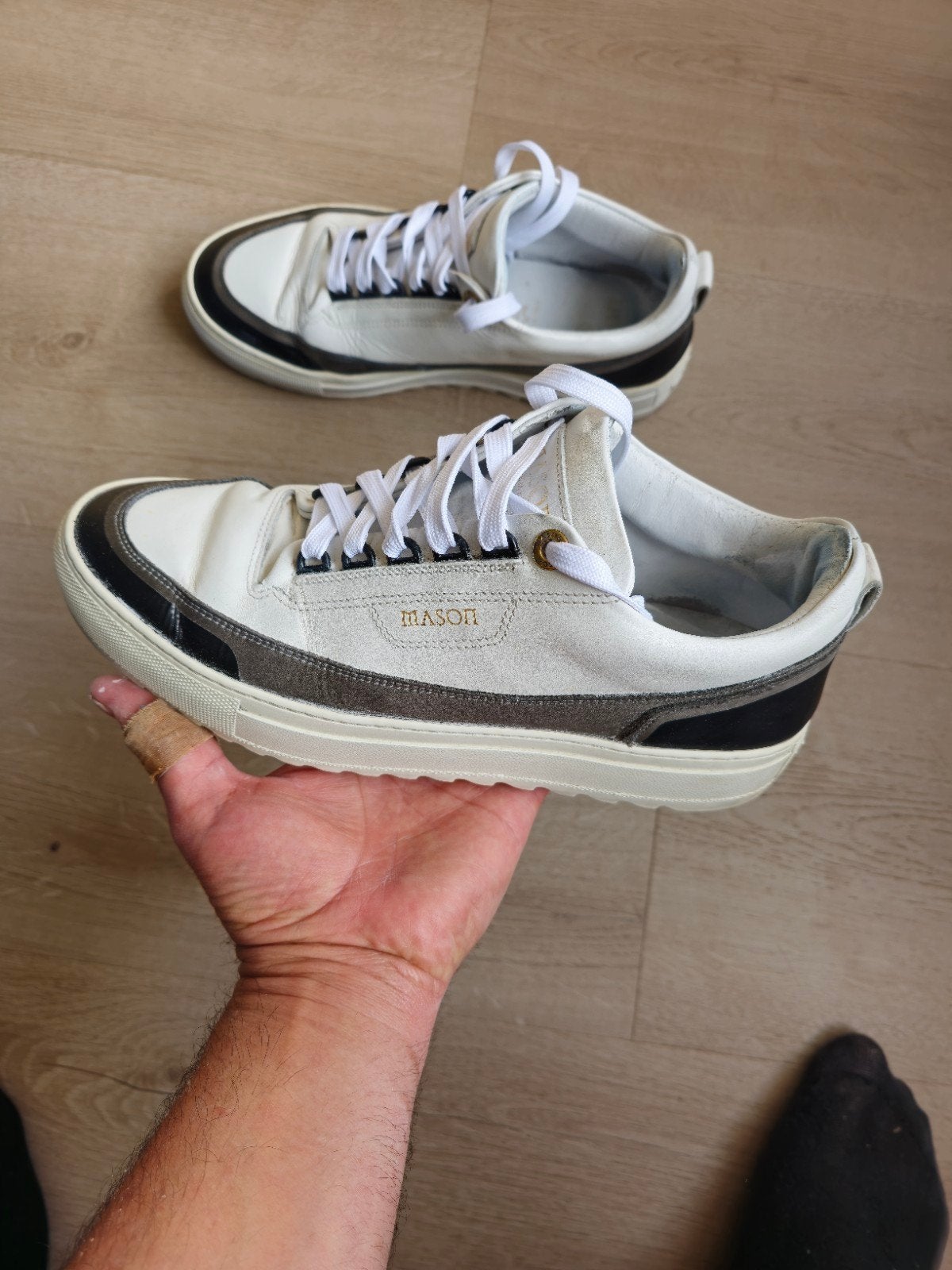 Mason Garments-maat 42 -Tia Premium Leather Sneakers-Wit/Zwa, Kleding | Heren, Schoenen, Ophalen of Verzenden, Gedragen
