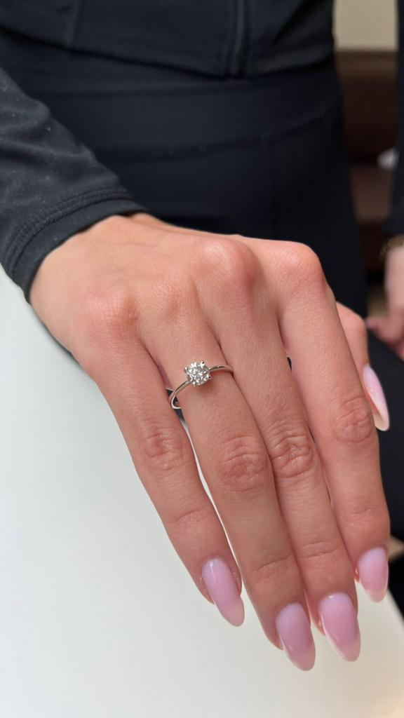 1.03 ct Diamanten Ring VS1 – 14K Witgoud Verlovingsring, Wit, Ophalen of Verzenden, Zo goed als nieuw, 17 tot 18