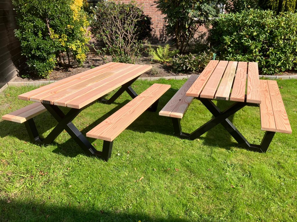 Picknickbank picknicktafel tuintafel douglas stalen poten, Tuin en Terras, Ophalen, Nieuw, Rechthoekig, Hout