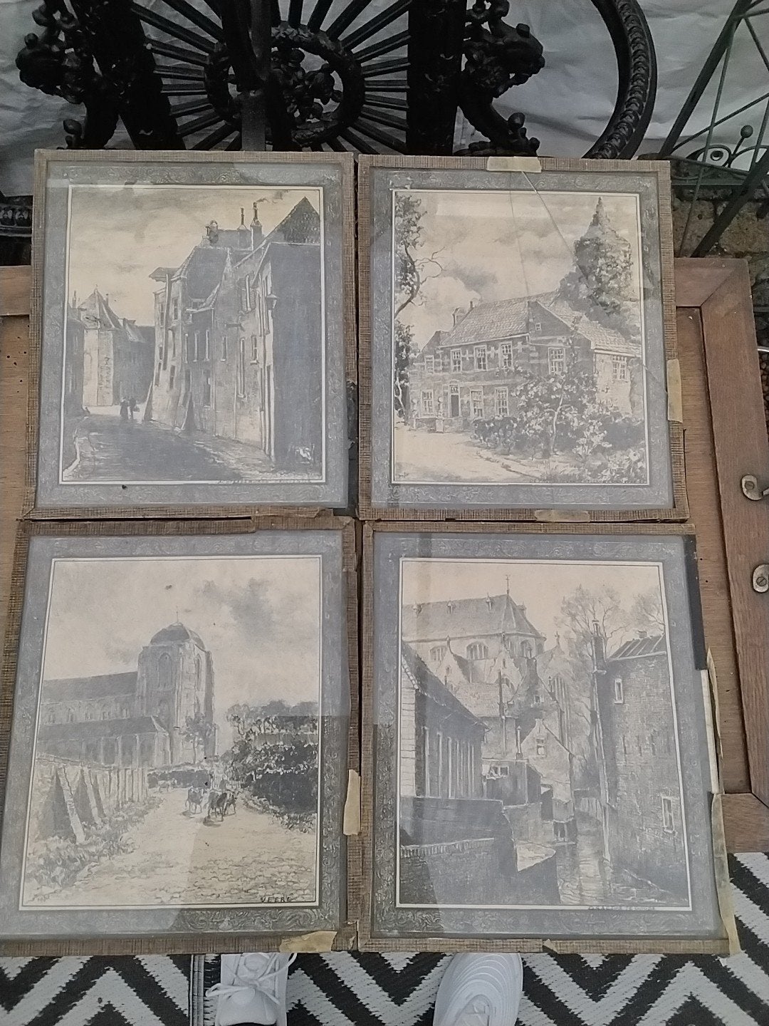 4 Litho's van H.N. Polderman - Stadsgezichten, Antiek en Kunst, Ophalen of Verzenden, Stadsgezicht, Lithografie, Gesigneerd