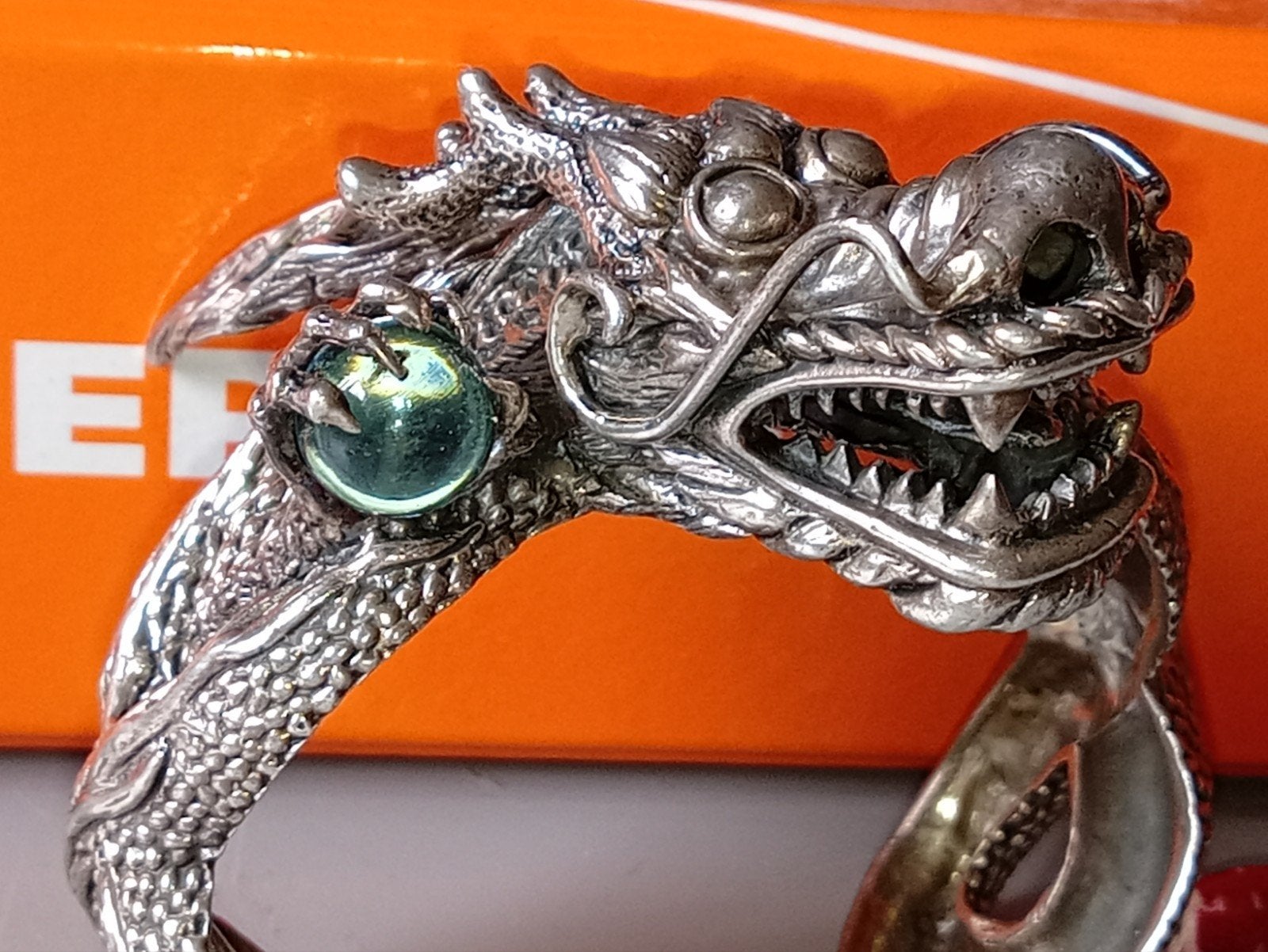 Zilveren 925 Drakenarmband met Groene Steen, Gebruikt, Ophalen of Verzenden, Met edelsteen, Zilver