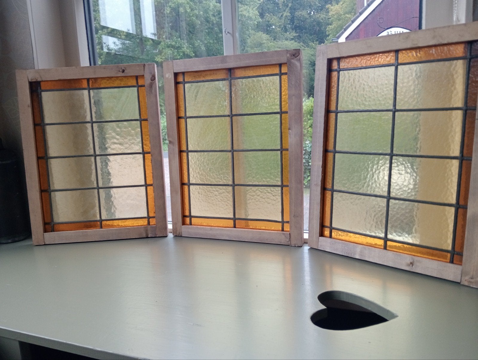 deze mooie 3 Luik glas in lood raampjes 3 voor 50€, Antiek en Kunst, Ophalen