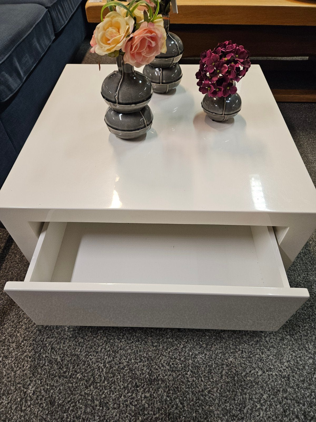 Witte vierkante salontafel 70x70 met lade, Ophalen, Gebruikt, 50 tot 100 cm, Vierkant