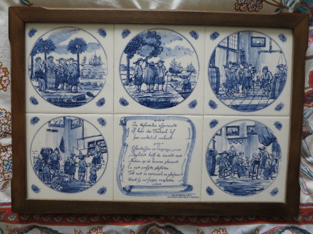 6 mooie handgeschilderde delft blauwe tegels 49/34 cm ingeli, Ophalen of Verzenden
