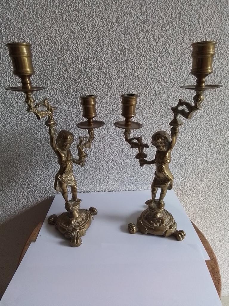 2 geelkoperen kandelaars, Antiek en Kunst, Ophalen of Verzenden, Koper of Brons