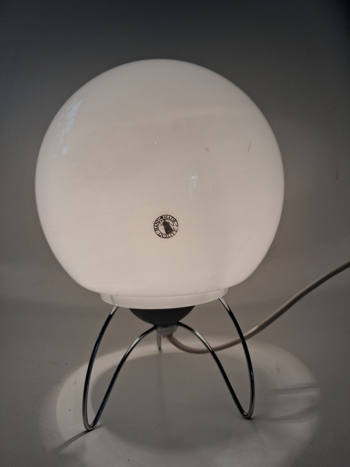 Handgeblazen Opaline Paddestoellamp – Italy Design Vintage, Wit, Ophalen of Verzenden, Glas, Design
