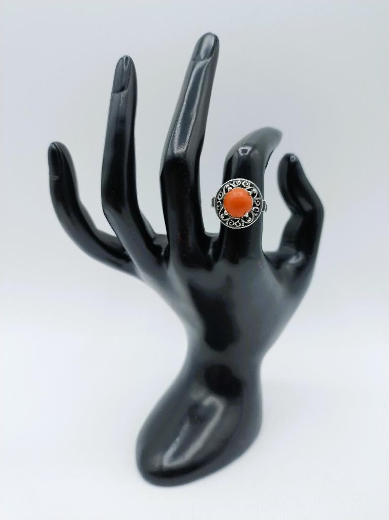 Zilveren ring met bloedkoraal, 18 mm., 18 tot 19, Gebruikt, Info@zilverwebsite.nl, Verzenden