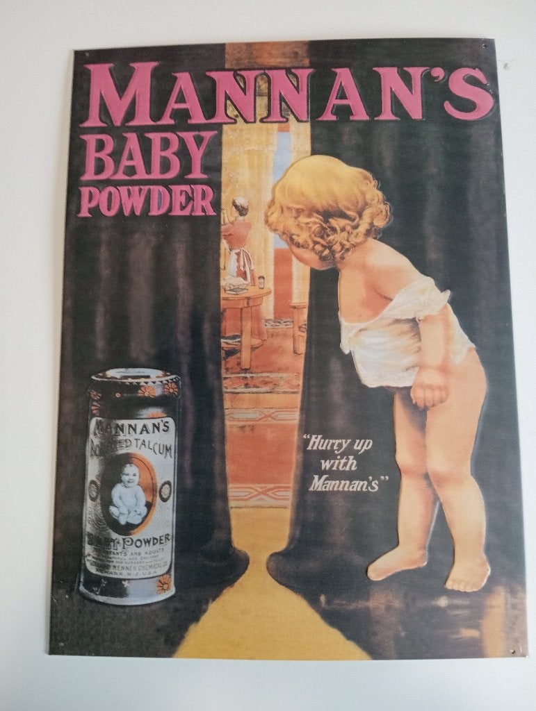 Reclame bord Mannan's Baby Powder, Ophalen of Verzenden, Zo goed als nieuw, Reclamebord