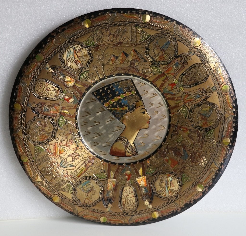 Metalen wandbord met Egyptische afbeelding Nefertiti, Metaal, 30 cm, Gebruikt, 30 cm