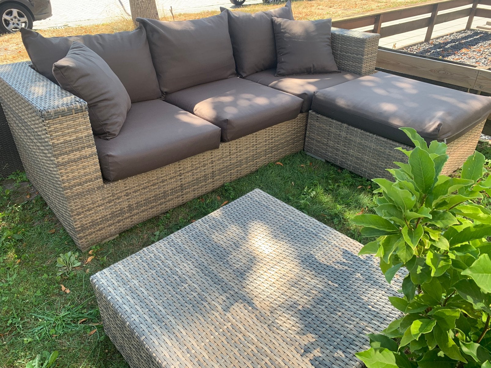 Zgan wicker loungebank met nieuwe kussens, Ophalen, 5 zitplaatsen, Zo goed als nieuw, Loungeset