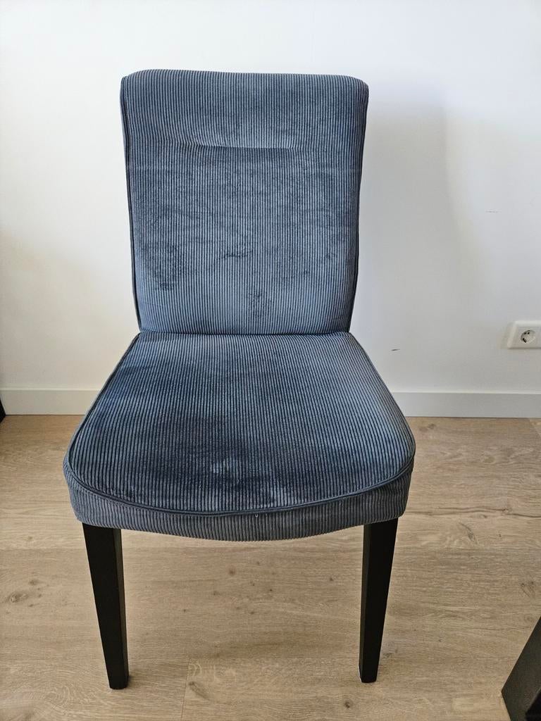 Eetkamerstoelen ribstof blauw 4st., Huis en Inrichting, Stoelen, Ophalen, Gebruikt, Blauw, Vier