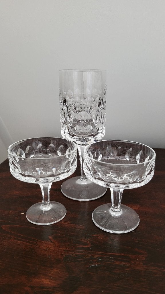 Zwaar kristallen set 1 wijnglas 16x5,5 en 2 likeur 8,5x7,5, Ophalen