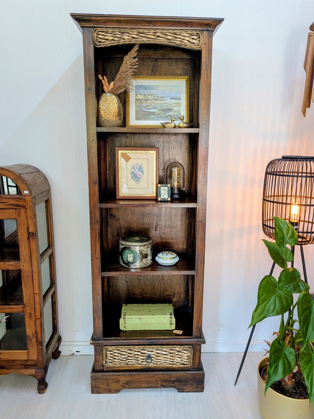 Koloniale Boekenkast Stellingkast Teak Rotan, Ophalen, Koloniaal, Teakhout, 50 tot 100 cm