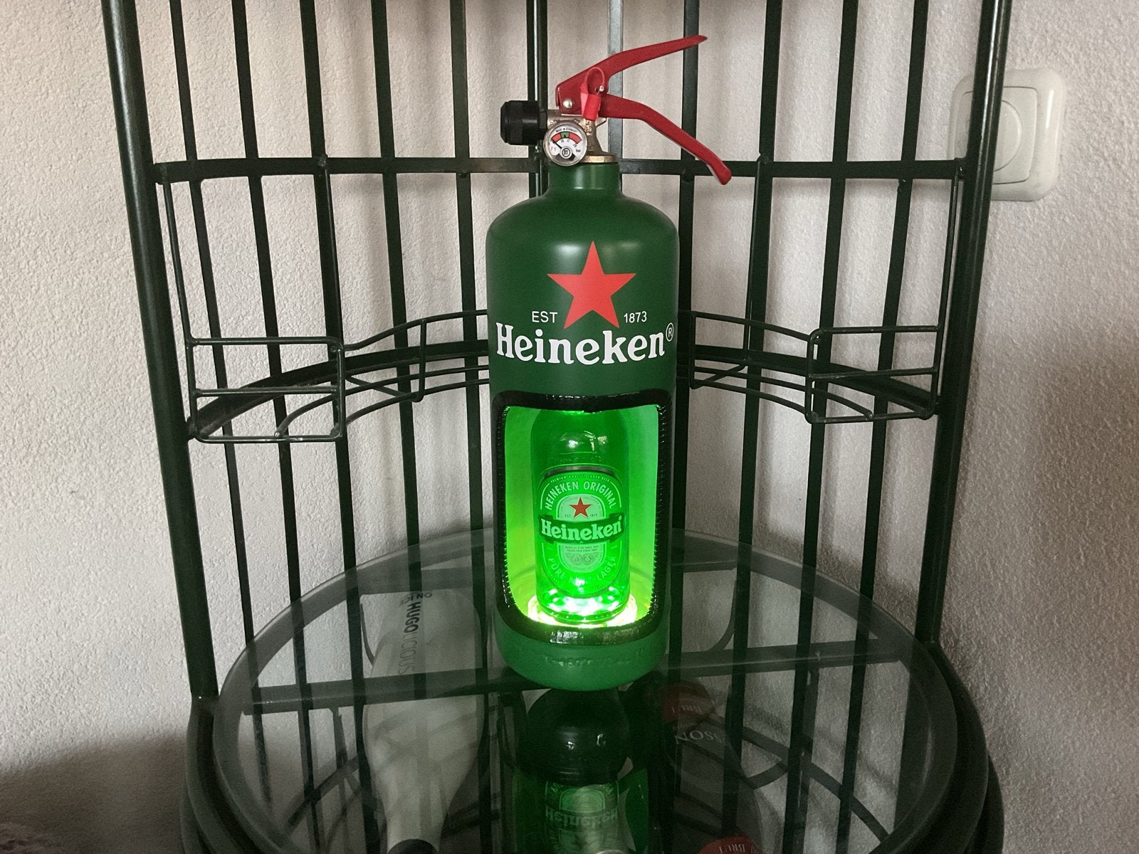 Heineken Brandblusser Lamp met Afstandsbediening, Ophalen, Groen, Nieuw, Metaal