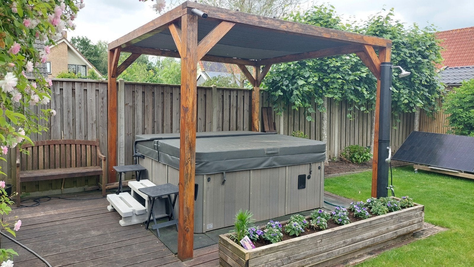 houten pergola met schaduwdoek, Ophalen, Gebruikt, Tuinpaviljoen