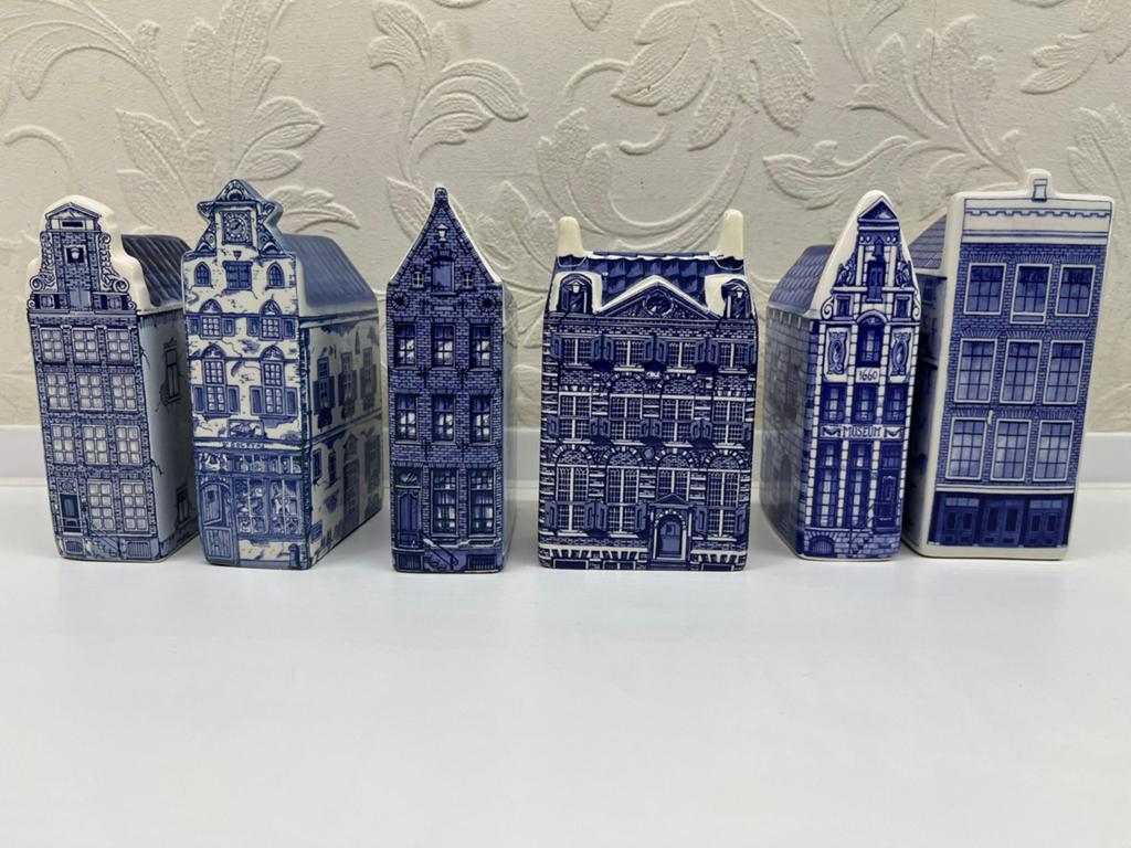 Set van 6 Delfts Blauwe Grachtenpandjes, Antiek en Kunst, Antiek | Porselein, Ophalen of Verzenden