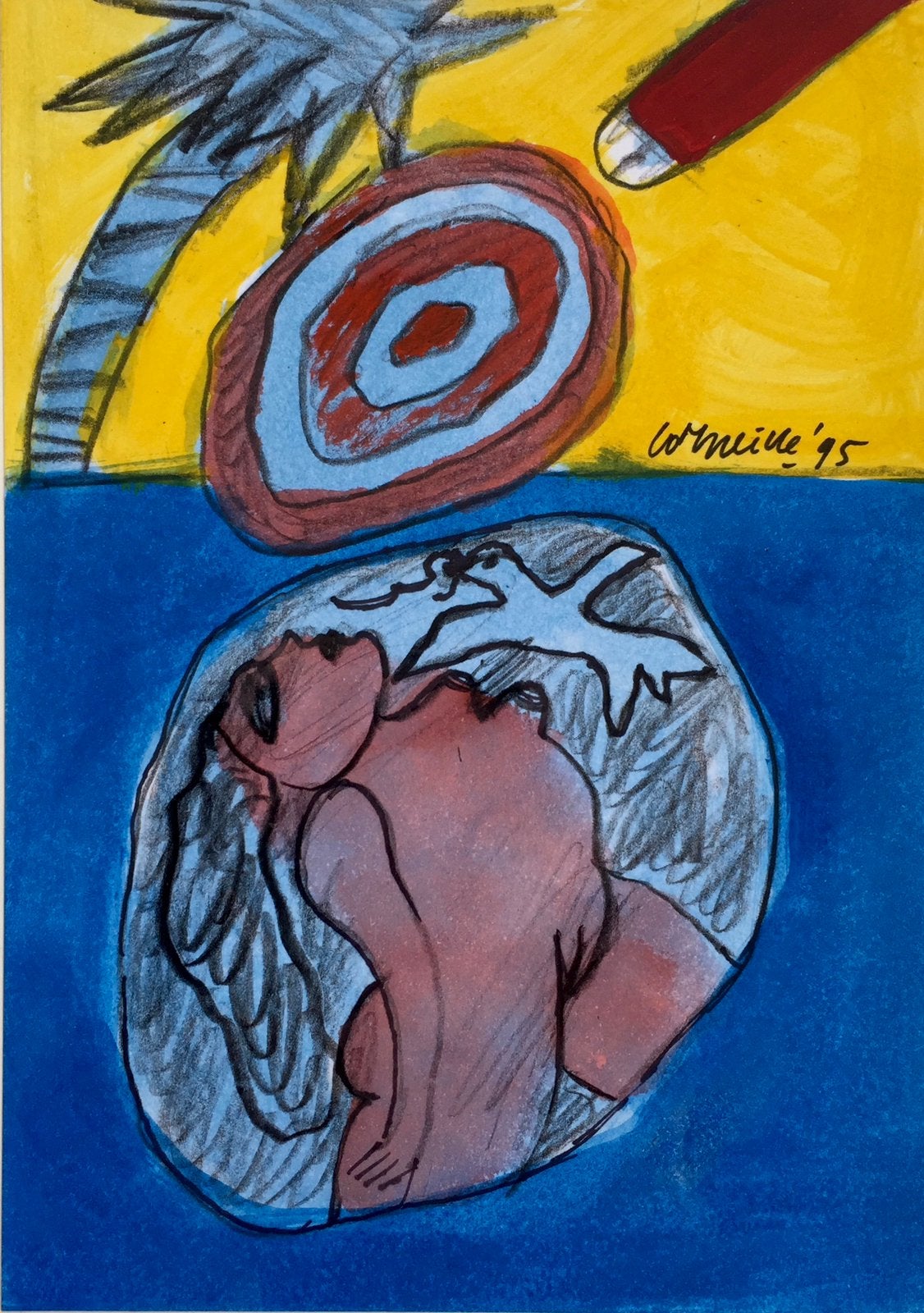 Corneille, kleine originele gouache, gesigneerd en gedateerd, Antiek en Kunst, Ophalen