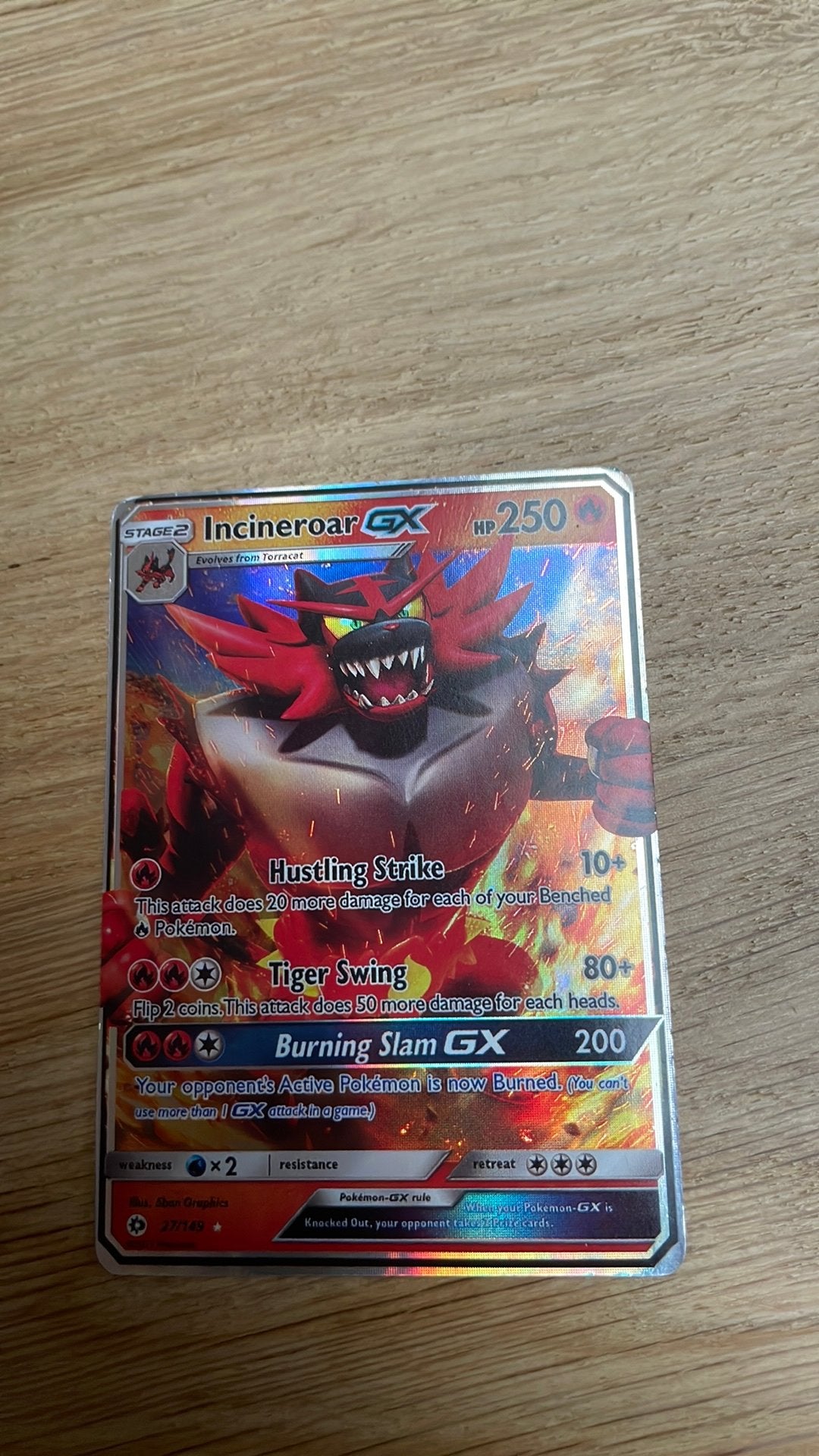 Incineroar GX pokémon kaart 27/149, Ophalen, Gebruikt, Losse kaart