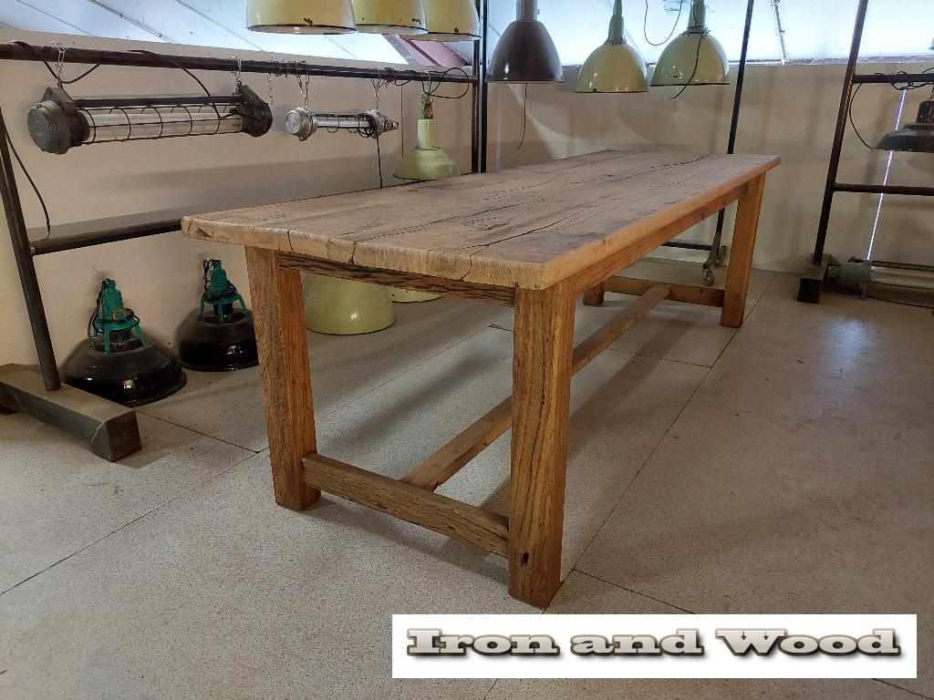 Stoere robuuste oud eiken wagonplanken kloostertafel op maat, Overige typen, Ophalen, Nieuw, Hout