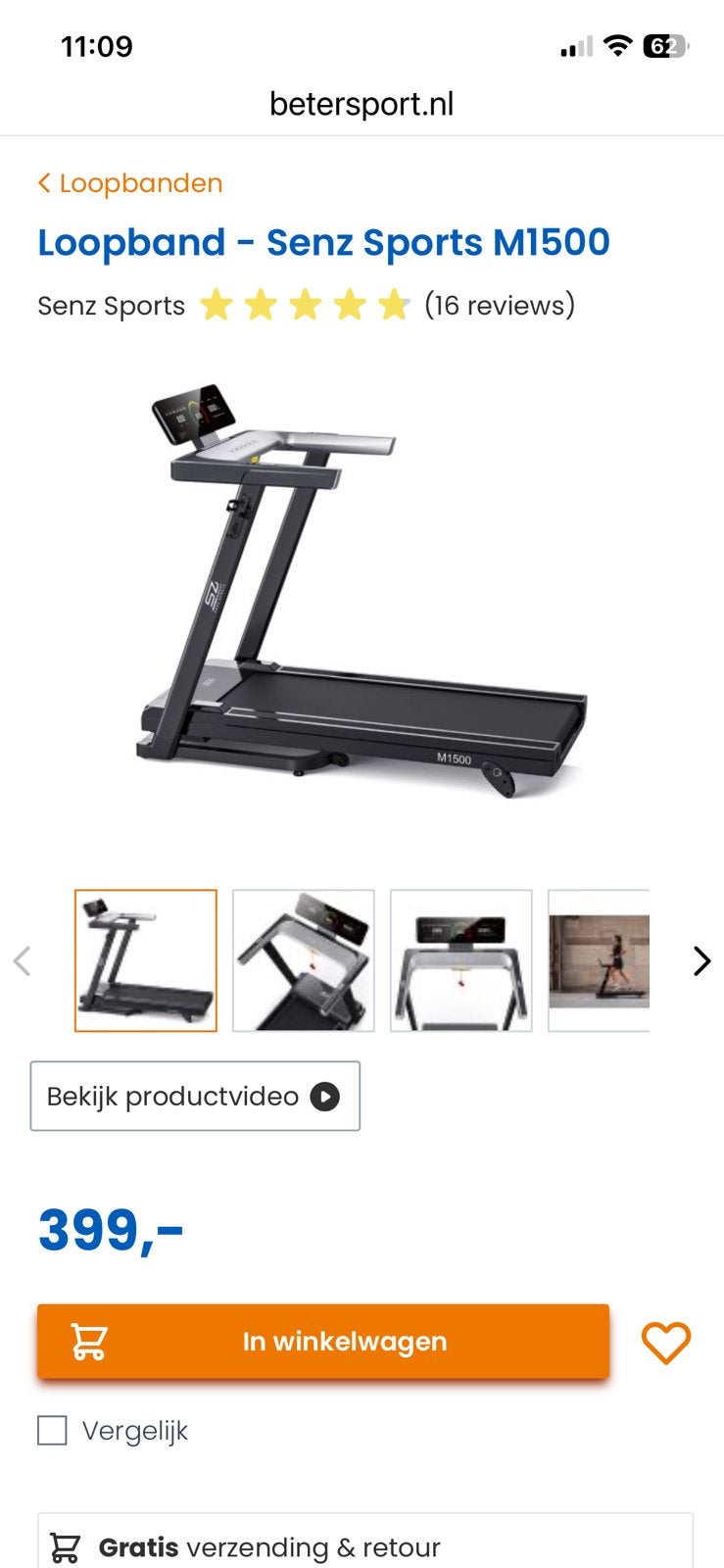 Senz sports M1500 loopband, Ophalen, Zo goed als nieuw, Loopband