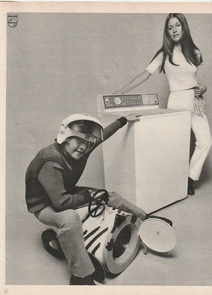 Retro reclame 1969 Philips wasmachine jongetje centrifuge, Verzenden, Overige typen