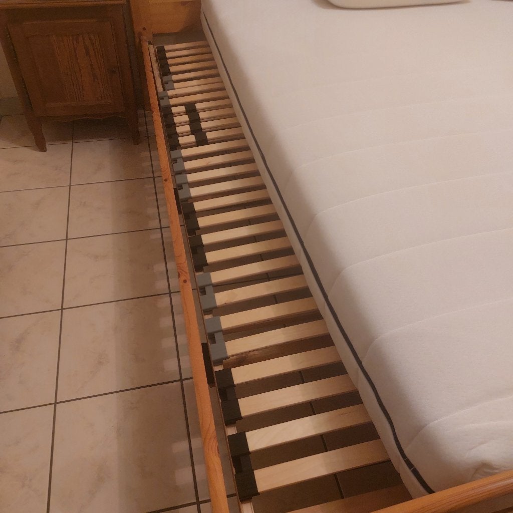 2 persoonsbed, lattenbodem met matras, Huis en Inrichting, Ophalen, Tweepersoons, Zo goed als nieuw, Bedbodem
