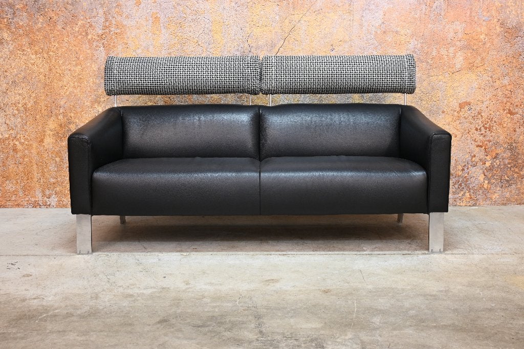 ZGAN 2 zwarte leren Leolux Patachou design banken, Huis en Inrichting, Leolux, Leolux, Leer, 150 tot 200 cm