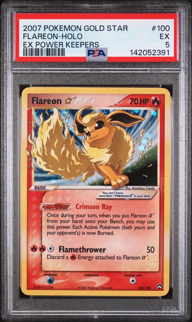Pokemon Flareon Goldstar #100 PSA 5 (Ex power Keepers), Ophalen of Verzenden, Zo goed als nieuw