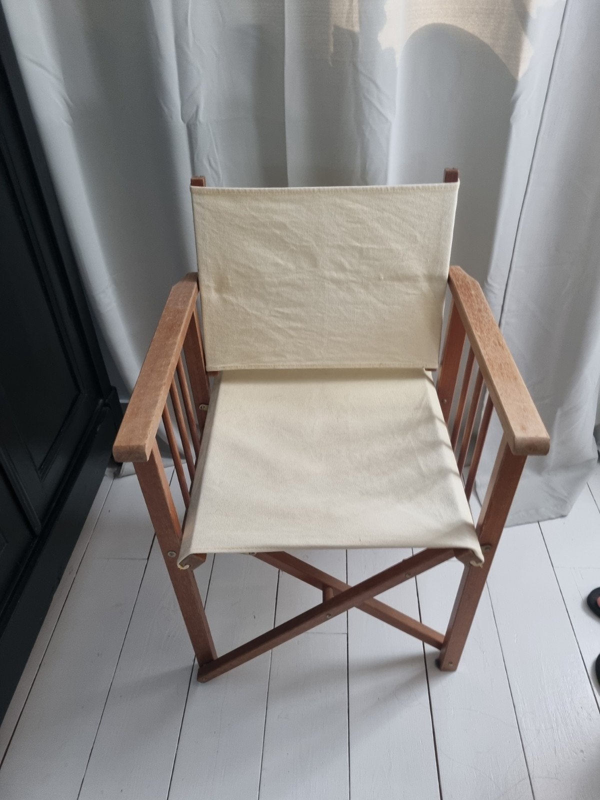 Vintage houten klapstoel met canvas zitting, Huis en Inrichting, Ophalen, Gebruikt, Overige kleuren, Vintage, Landelijk, Retro
