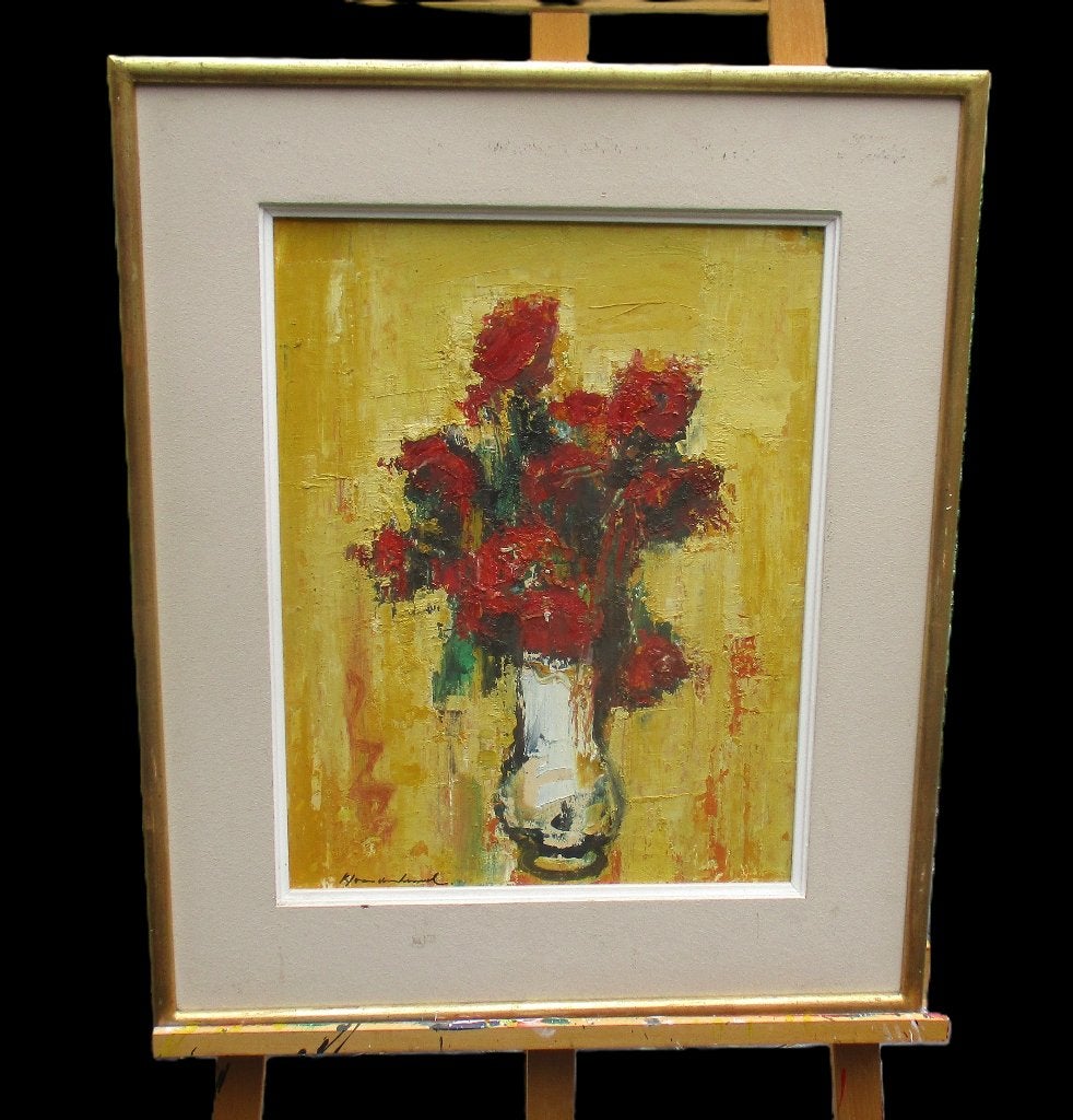 Karel Jan Van Den Heuvel , Expressionistisch boeket, Paneel, Expressionistisch, Stilleven, Ophalen of Verzenden