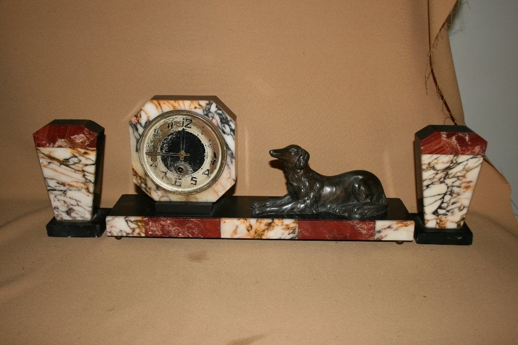 Marmeren Art Deco 3-delig klokkenstel, Ophalen of Verzenden