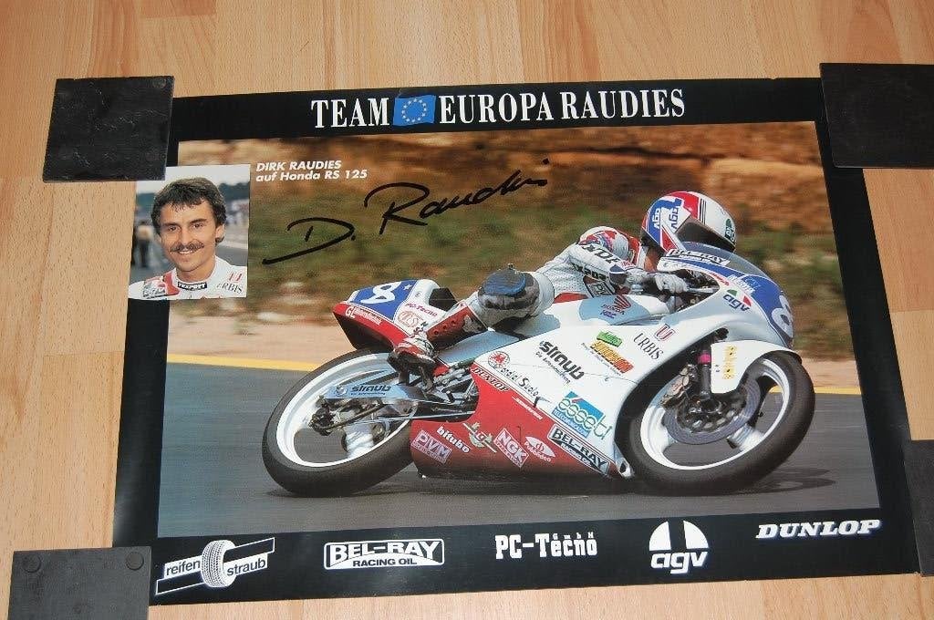 Dick Raudies op Honda RS125. Gesigneerde poster., Motoren, Ophalen of Verzenden, Honda