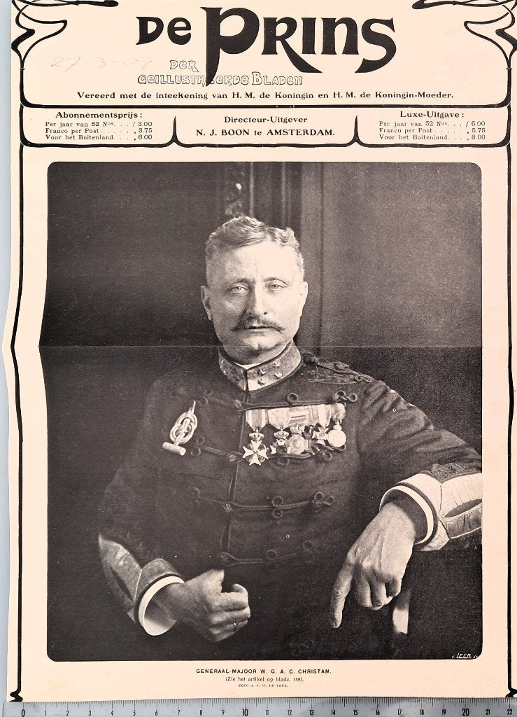 Leger Indië 1909; Generaal-Majoor W.G.A.C. Christan, Verzamelen, Foto's en Prenten, Verzenden, Voor 1940, Gebruikt, Overige onderwerpen
