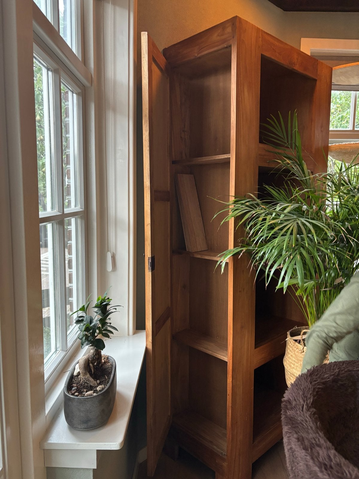 Massief houten boekenkast met deuren en lades, Huis en Inrichting, Ophalen, 200 cm of meer, Teakhout, 50 tot 100 cm