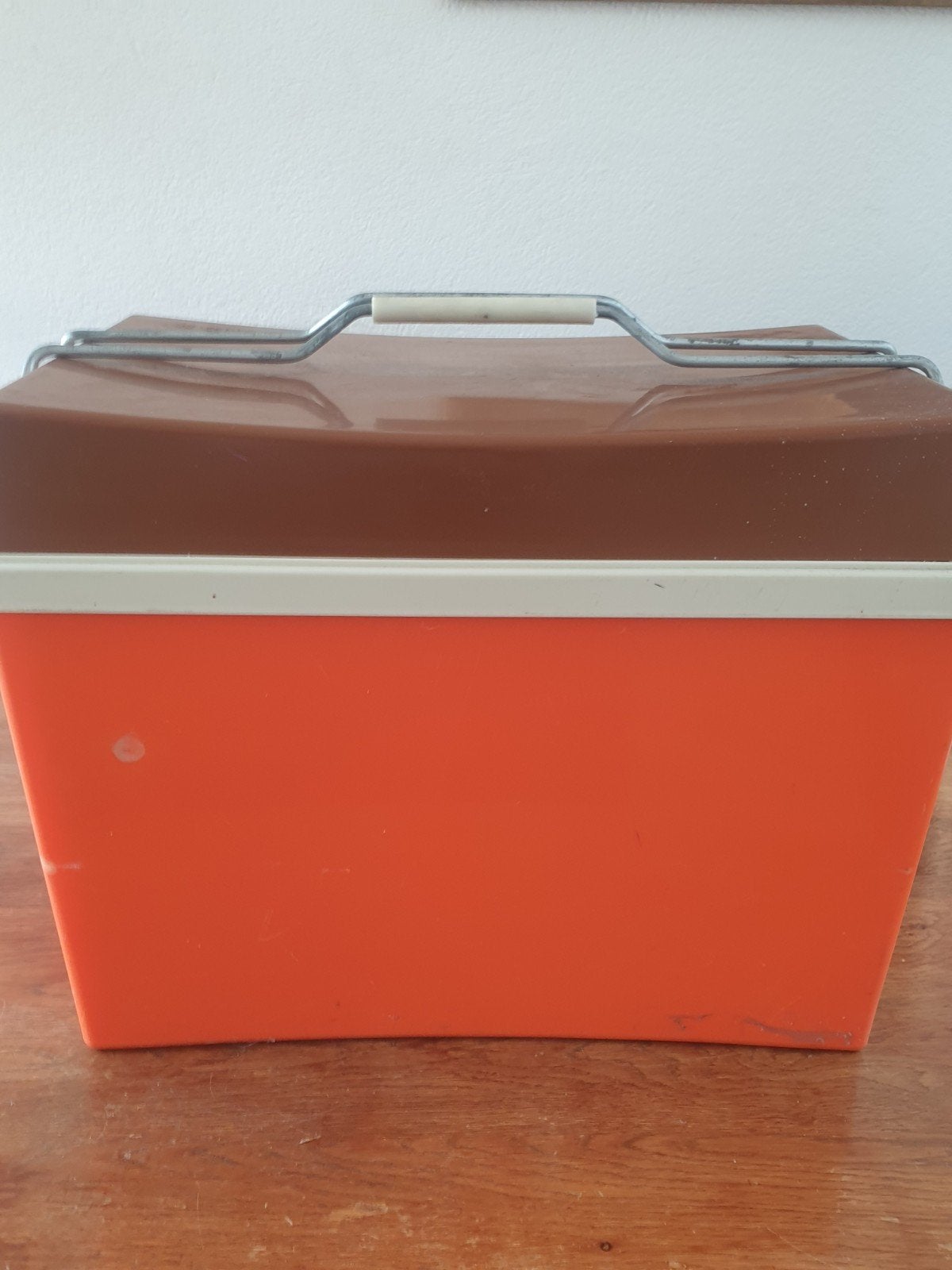 Retro oranje bruin wit koelbox, Caravans en Kamperen, Ophalen of Verzenden, Koelelement