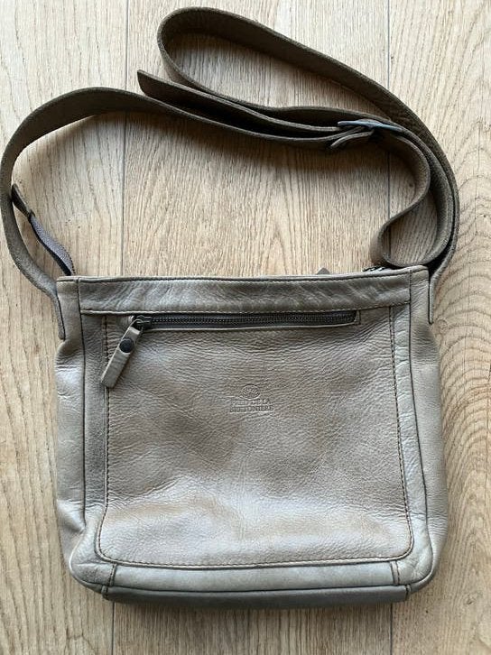 Fred de la Bretoniere taupe leren tas Zgan, Ophalen of Verzenden, Zo goed als nieuw, Grijs, Schoudertasje