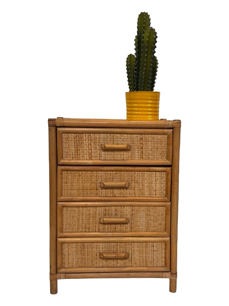 Vintage Rotan bamboe ladekast kastje jaren 80's, Ophalen, Gebruikt, Vintage ladekast, 50 tot 100 cm