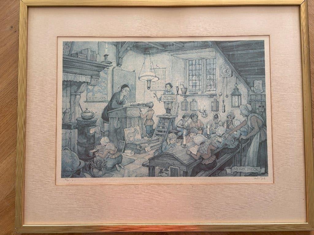 Originele litho Anton Pieck, Ophalen, Overige onderwerpen, Lithografie, Gesigneerd