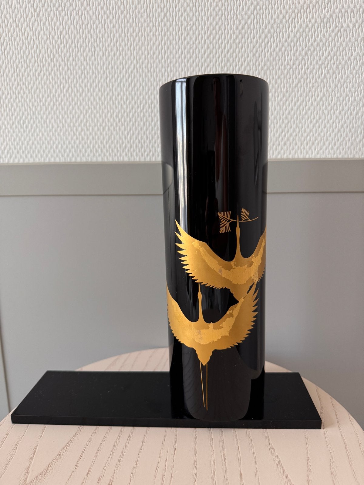 Japanse Lakwerk Vaas met Kraanvogels en Houten Doos, Antiek en Kunst, Ophalen of Verzenden