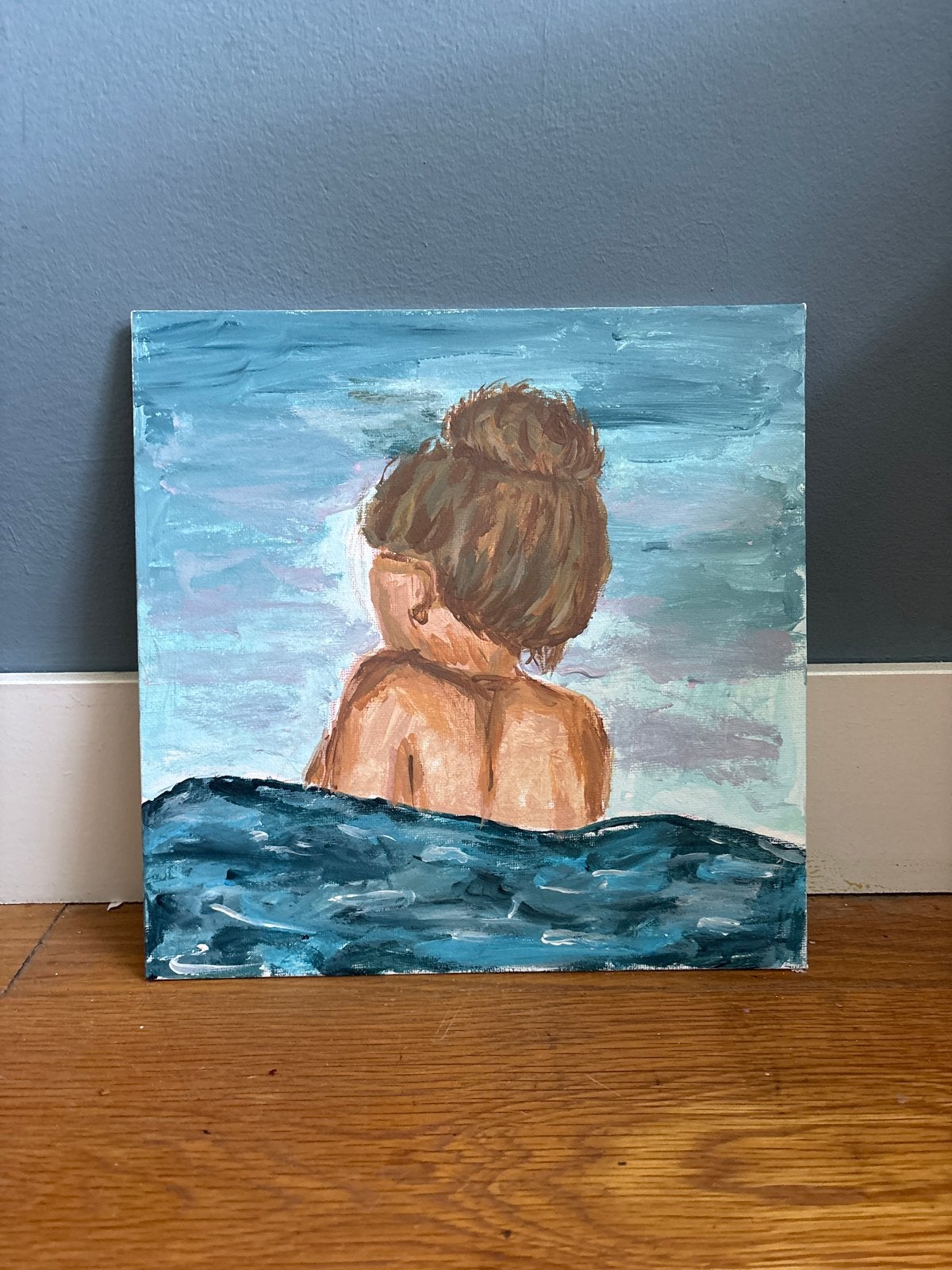 Vrouw in water - Acrylverf op doek, Handgeschilderd, Ophalen of Verzenden, Textiel, Figuren