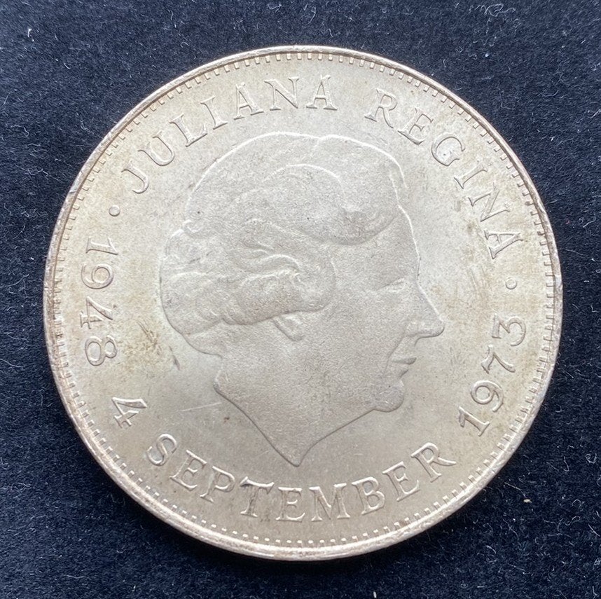 Zilveren 10 Gulden 1973 - Juliana 25-jarig Regeringsjubileum, Koningin Juliana, Zilver, Ophalen of Verzenden, Losse munt